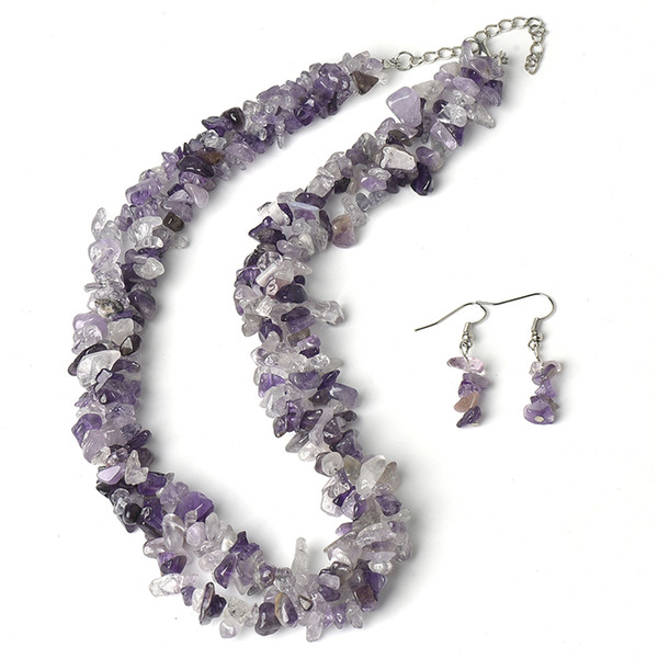 Lilac color add Light white and Black 5-8 MM Shape granules Necklace and Small Beautiful Earrings Jewelry Set