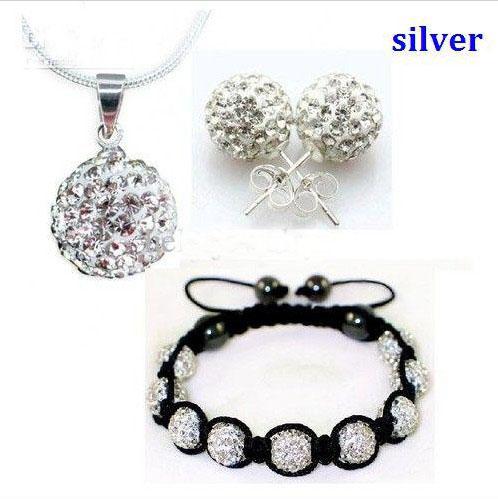 Xmas gift 10mm CZ crystal clay disco ball necklace bracelet earring studs jewelry set