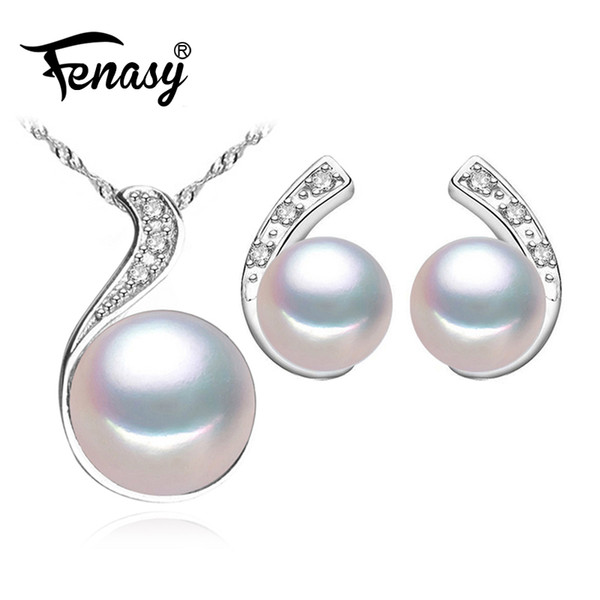 FENASY Pearl Jewelry Brand Flower wedding jewelry sets Natural Pearl pendant Necklace women/stud Earrings,gemstone earrings