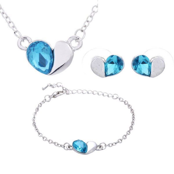 fashion jewelry set crystal necklace earring bracelet Austria Crystal Rhinestone Jewelry Set Heart Wedding Bridal Charm Birthday Gifts