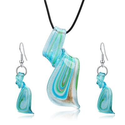 Glass Drop Earrings With Pendent Necklace Jewelry Set For Women Friend Best Gifts For Wedding Party Spiral knife Shape Necklace