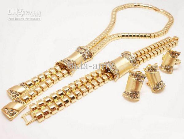 Wholesale - Hot! Free shipping Fine pearl Gold Jewelry Set Necklace, Bracelet, Earring, Ring