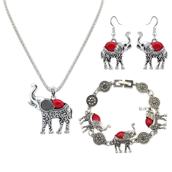 3 Colors Elephant Jewelry Sets 3pcs/Set Elephant Charm Pendant Necklace Bracelet And Earrings Set Romantic Temperament Party Accessory H37R