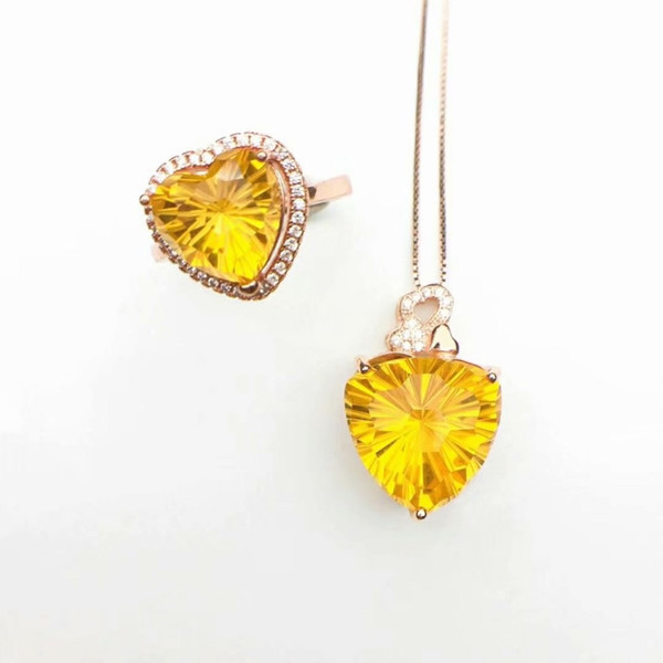 shilovem 925 sterling silver Piezoelectric citrine Rings pendants send necklace Jewelry women trendy wedding open ctz10101515