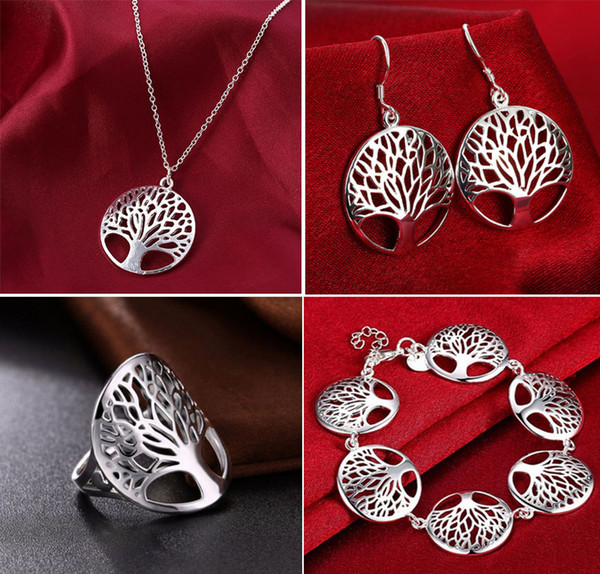 Round hollow wish tree pendant life tree necklace speed sell through hot European and American jewelry wholesale 925 silver Jewelry Sets