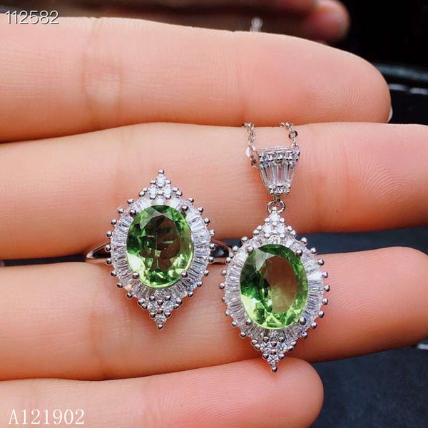 KJJEAXCMY exquisite jewelry 925 sterling silver inlaid natural gemstone olivine women's Ring Necklace Pendant suit support detec