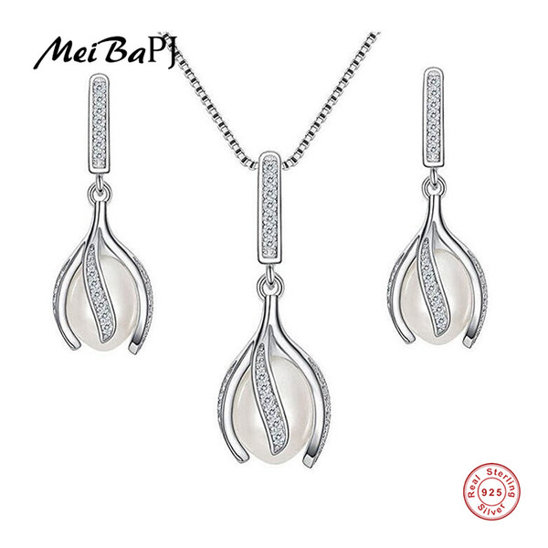 MeiBaPJ High Quality Real Natural Pearl Jewelry Sets Fashion Real S925 Sterling Silver Flower Earrings & Pendant