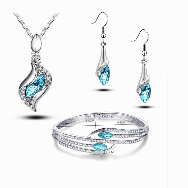 Silver Plated Jewelry CZ Zircon Jewelry Sets Women Earrings Necklace Bracelet set for women Crystal Jewelry Set Wholesale Free shipping
