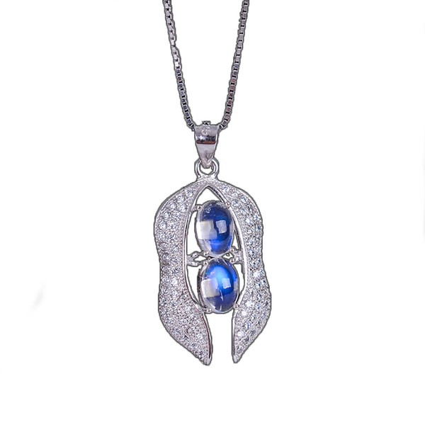 Natural non-optimized Labrite 4*6/3*5 Moonstone Inlaid 925 Silver Pendant Jewelry Luxury Mosaic Support Customization