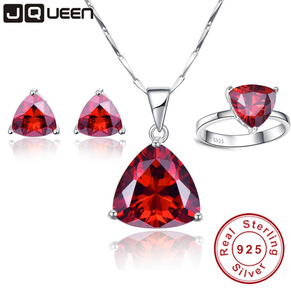 Hot Sale bridal jewelry sets 925 Sterling Silver Jewelry Sets Garnet Ring Necklace Earrings Wedding Set with box