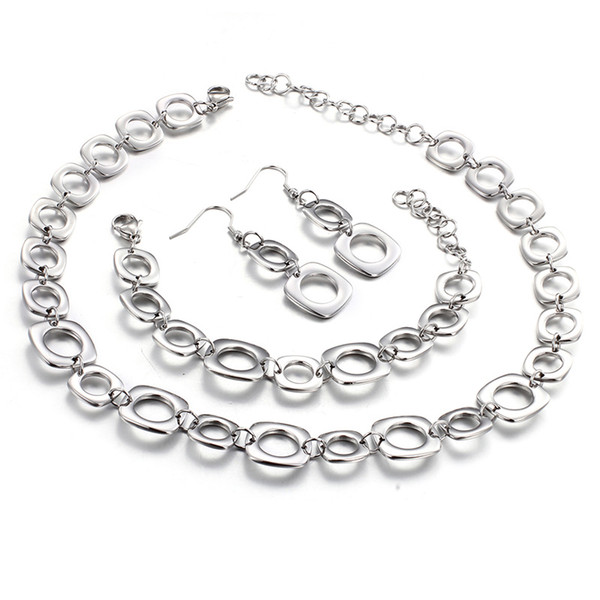 New Arrival Charming Women's Jewlery Set stainless steel Fashion simple Link Bracelet necklace Earring set Good Quality