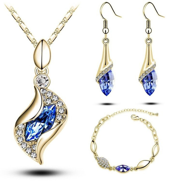 Hot Selling Elegant Luxury Design New Fashion Gold Filled Colorful Austrian Crystal Drop Jewelry Sets Women Color Series 1