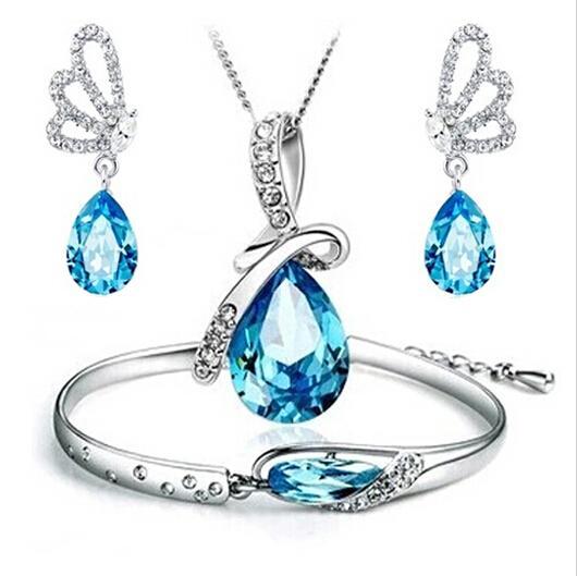 FASHION JEWELRY Angel Tears Austrian crystal jewelry sets for women girls High quality necklace bracelet earrings 3 pieces/set