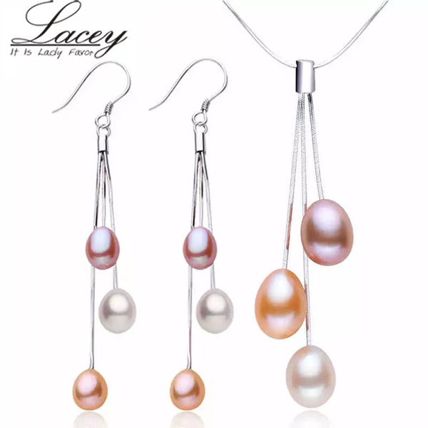 Bridal Pearl jewellery sets 925 sterling silver,colorful fine natural freshwater pearl sets birthday gift pendant drop earring