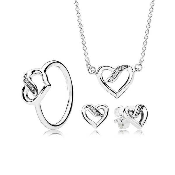 EDELL YCS 100% 925 Sterling Silver Ribbons of Love Gift Set Necklace Charms rings Fit DIY Original Jewelry A Set