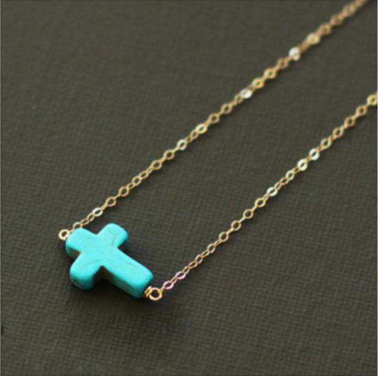 trade suit small accessories fashion street shoot simple cross necklace turquoise bracelet C1286