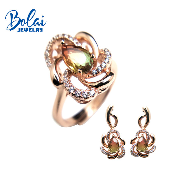 Bolaijewelry,Doublet multicolor crystal Small ring&earring set 925 sterling silver jewelry for girl with Best Christmas gift