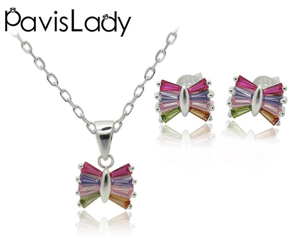 Pavislady Real 925 Sterling Silver Geometric Butterfly Set With Mix Colour Fine Jewelry in Perfect Quality For Women Gift Trendy