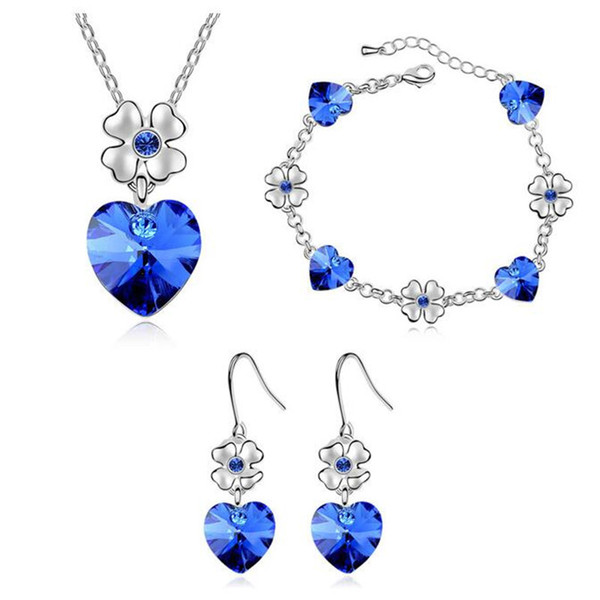 DIY Crystal from Swarovski Elements Heart Necklace Earrings Bracelet Jewelry Sets Women Accessories White Gold Plated 8792