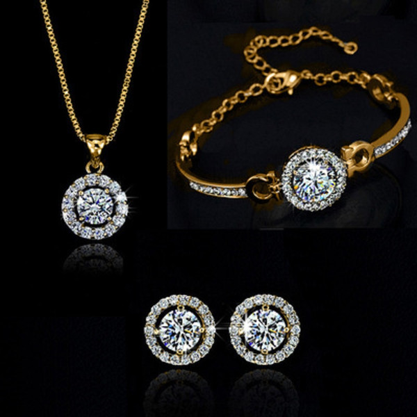 Zircon Crystal Necklace Bracelet Earrings Jewelry Set Gold Silver Rose Gold Color Wedding Jewelry Sets for Women Cheap DHL FREE