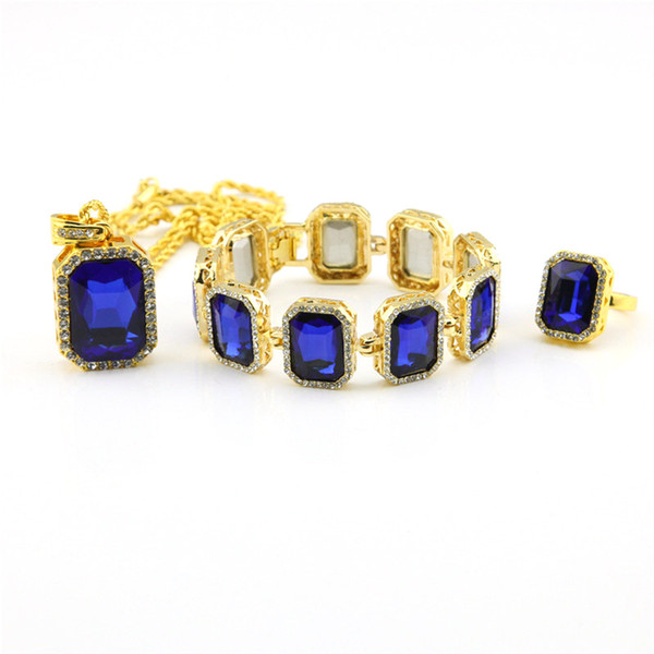 Fashion Design Jewelry Sets Bracelets Earrings Pendant Necklaces For Mens Gems Full Diamond Hip Hop Jewelries Gold Plated