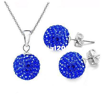 2015Fashion Jewelry Sets Free Shipping Silver Plt Crystal Clay Beads Stick Necklace Earrings Jewelry Sets O Chain Necklace Earrings 50CM ES2