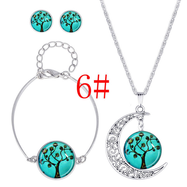 Wholesale Tree Of Life Fashion Necklace +Earrings+ Bracelet 3pcs Set Jewelry Glass Dome Pendant Charms free shipping