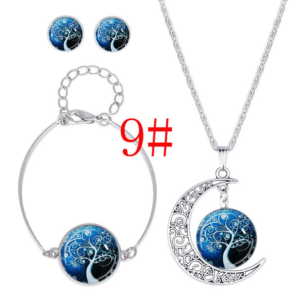 Tree of Life jewelry set silver plated wisdom tree pendant necklace +earring +bracelet set glass dome handmade jewelry