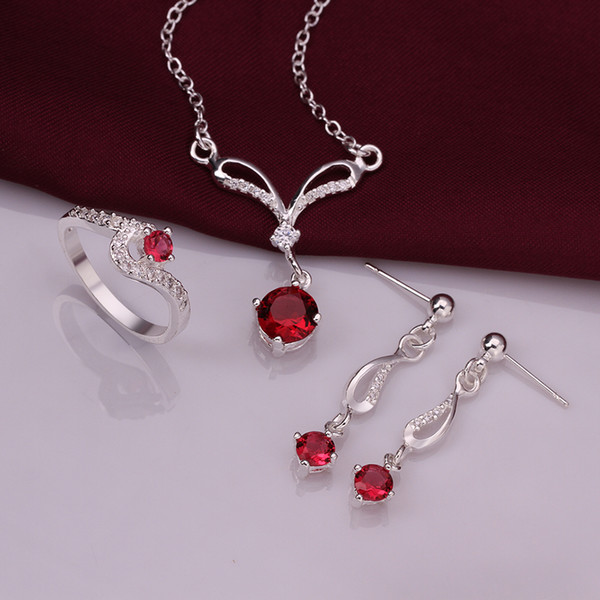 Wedding Jewelry 925 Sterling Silver Bright Clear Zircon Jewelry AAA Crystal Necklace+Earrings+Rings Set