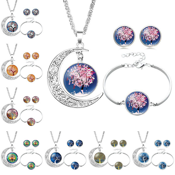 Hollow Carved Moon Life Tree Time Gem gemstone Necklace earring bracelet pendant For Women Girl Dreamlike jewelry set BY DHL 162668