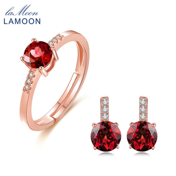 LAMOON 2017 New 100% Real Natural Red Garnet 925-Sterling-Silver Jewelry Sets 2PCS S925 Fine Jewellery for Women Wedding V014-10