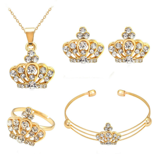 Europe and the United States Fashion Jewelry Set with Diamond Jewelry Necklace Earrings Ring Bracelet 4 Suit