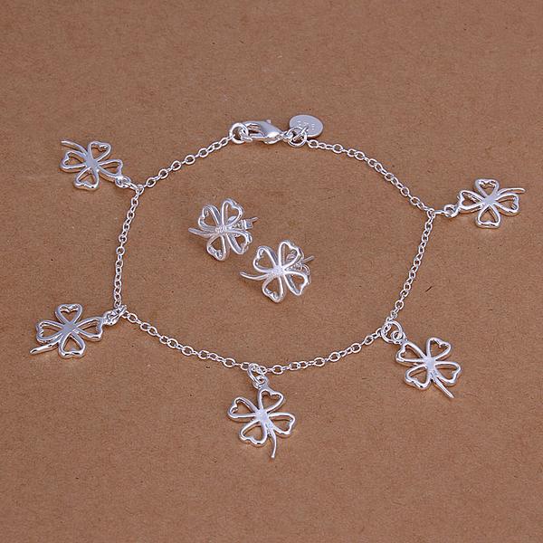 High grade 925 sterling silver Clover piece jewelry set DFMSS148 brand new Factory direct 925 silver bracelet earring