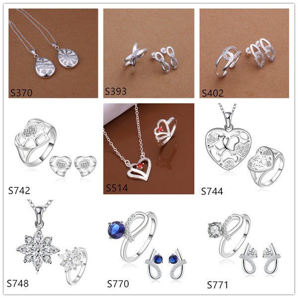 High grade women's gemstone sterling silver jewelry sets 6 sets a lot mixed style EMS64,fashion 925 silver Necklace Earring Ring jewelry set