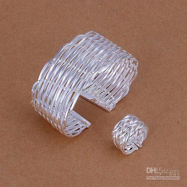 Hot Sale Women's gift 925 Silver Bangle Rings set Opened Weaved Knit Fashion Jewelry Free Shipping S236