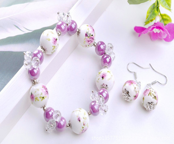 New national style creative ceramic beads with artificial crystal flower bracelet earrings Korean fashion influx of people suit