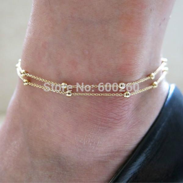 Fashion Sexy Double Chain Anklet Bracelet Ankle Chain Hand Chain Foot Jewelry Barefoot Beach 2014 New free shipping