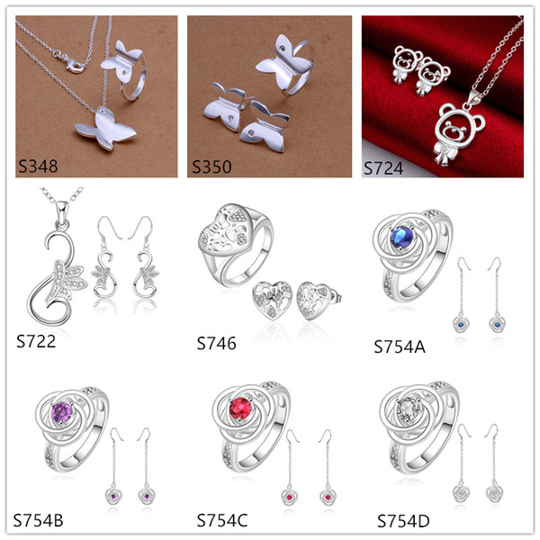 High grade women's gemstone sterling silver jewelry sets 6 sets a lot mixed style EMS63,fashion 925 silver Necklace Earring Ring jewelry set