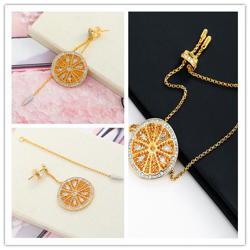 Free shipping Fashion sweet orange 925 sterling silver inlay zircon bracelets single earrings suit