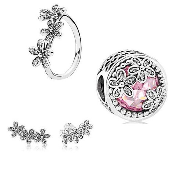 925 Sterling Silver Ring & Earrings & Jewelry Charms Pendant Sets Fits European Jewelry Bracelets & Necklaces-Dazzling Daisy Meadow Sets