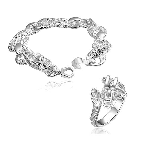 hot sale Silver Dragon silver plated jewelry sets for women WS775c,nice 925 silver necklace bracelet earring ring set