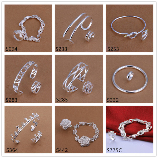 Free shipping sterling silver jewelry sets 6 sets a lot mixed style EMS44,brand new fashion 925 silver Bracelet Ring jewelry set