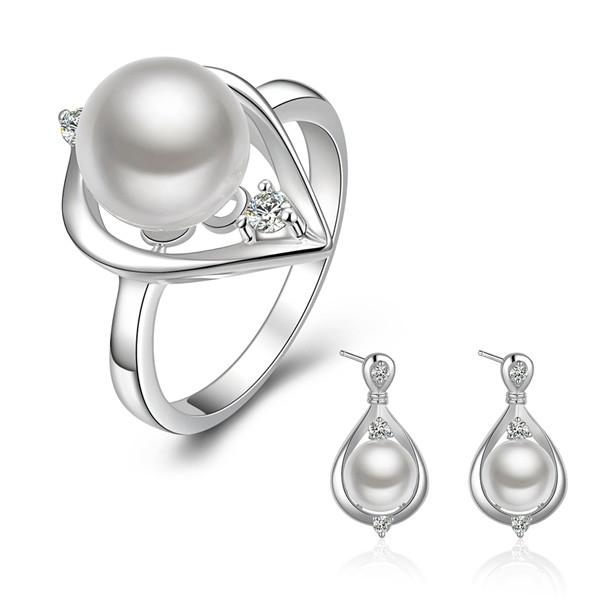 wedding pearl silver plated jewelry sets for women WS736,nice 925 silver earring ring set