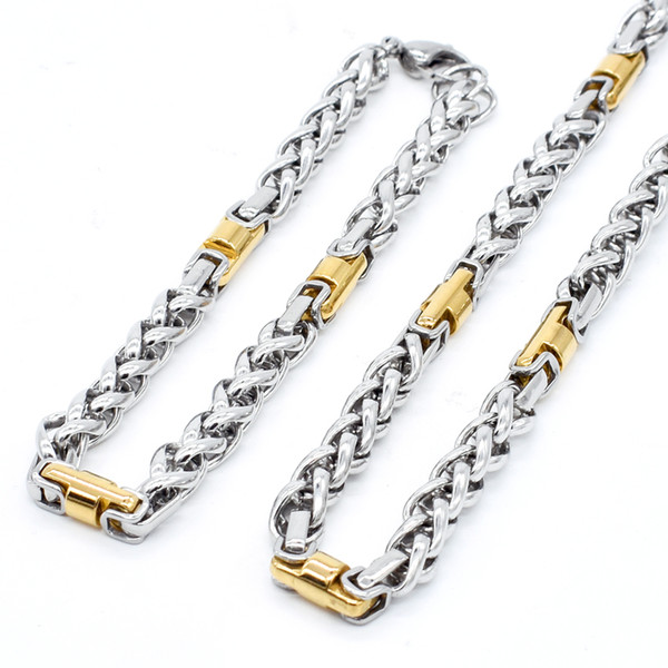 wholesale 50-70cm + 18-24cm Brand Jewelry Set Cross Gold Silver Color Necklace Bracelet Mens Chain Womens Chain KTZ182