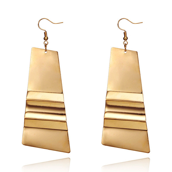 New Punk Gold Silver Color Folded Alloy Metal Statement Dangle Earrings for Women Brincos Fashion Hook Earring Party Jewelry haif