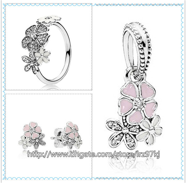 925 Sterling Silver Ring & Earrings and Jewelry Charms Pendant Sets with Box Fits European Jewelry Bracelets & Necklaces-Poetic Blooms