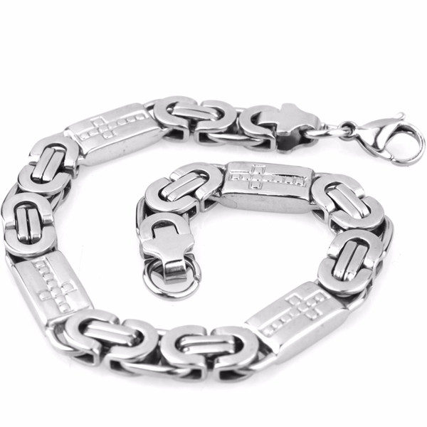 Fashion Men Jewelry Set Silver 316L Stainless Steel Byzantine Chain Jewelry Sets Cool Necklace Bracelet Bangles Boy Jewelry Sets