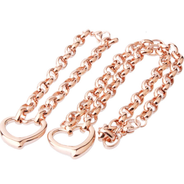 10mm Fashion 316L Stainless Steel Rose Gold Heart Rolo Oval Link Chain Womens Girls Necklace 18