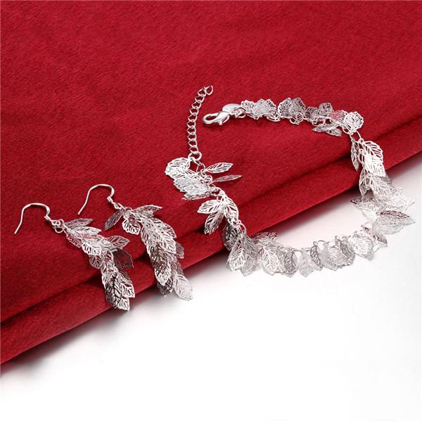 Free shipping 925 sterling silver Piece leaves jewelry sets DFMSS802 brand new Factory direct sale wedding 925 silver bracelet earring