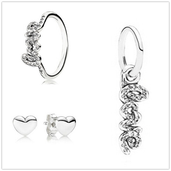 925 Sterling Silver Ring & Earrings & Jewelry Charms Pendant Sets with Box Fits European Jewelry Bracelets & Necklaces-SIGNATURE OF LOVE